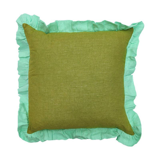 OLIVE AQUA FRILL CUSHION