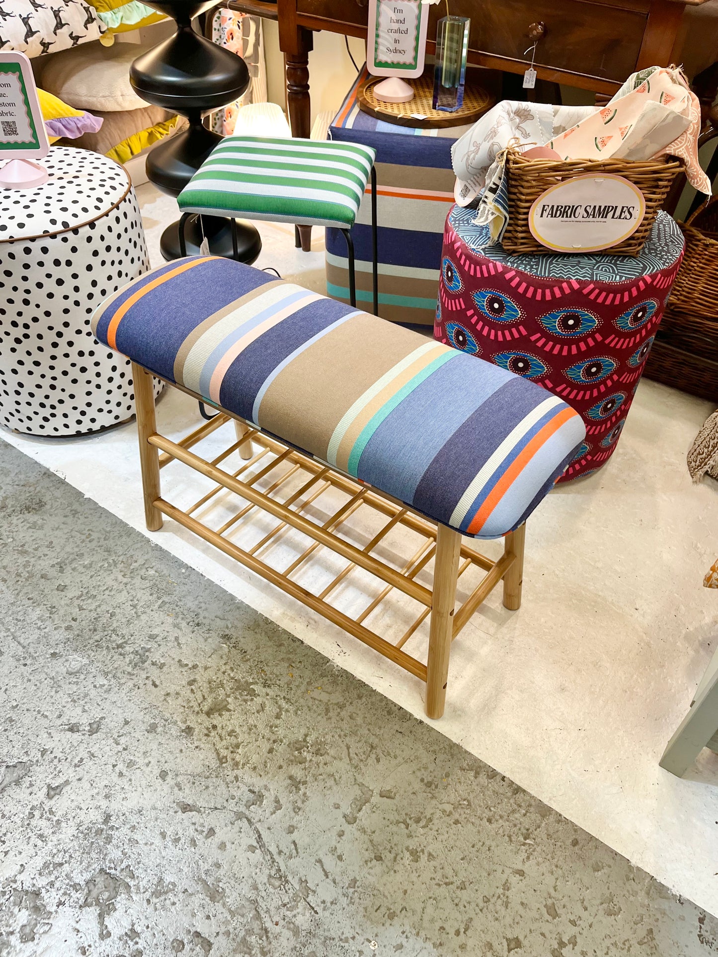 BAMBOO BENCH UPHOLSTERY WORKSHOP 70cm long(with storage)
