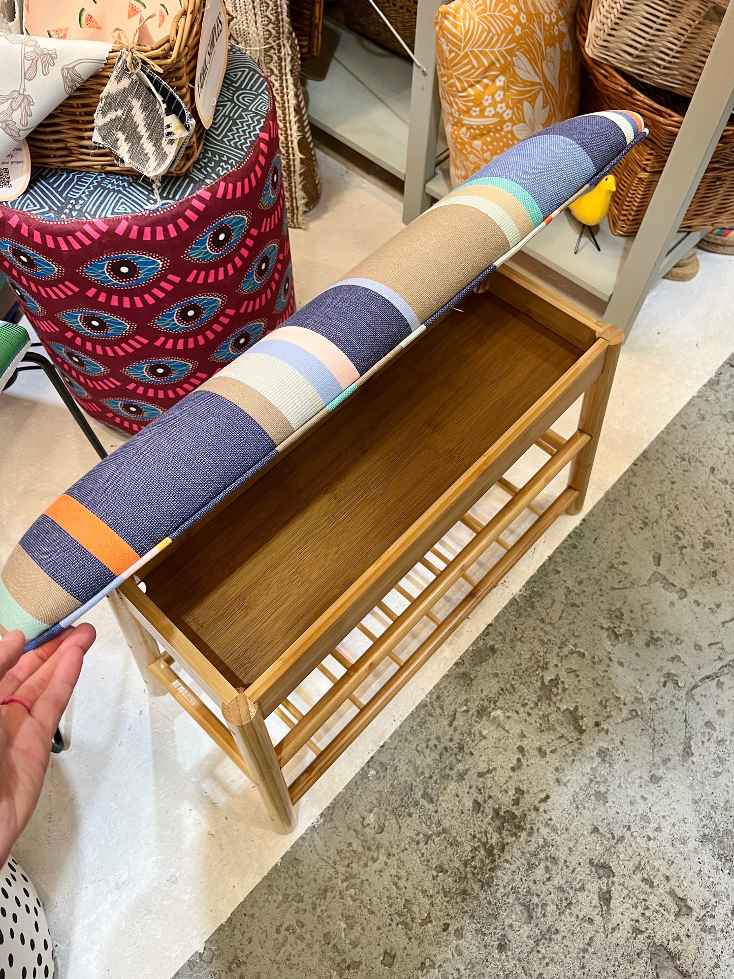 BAMBOO BENCH UPHOLSTERY WORKSHOP 70cm long(with storage)