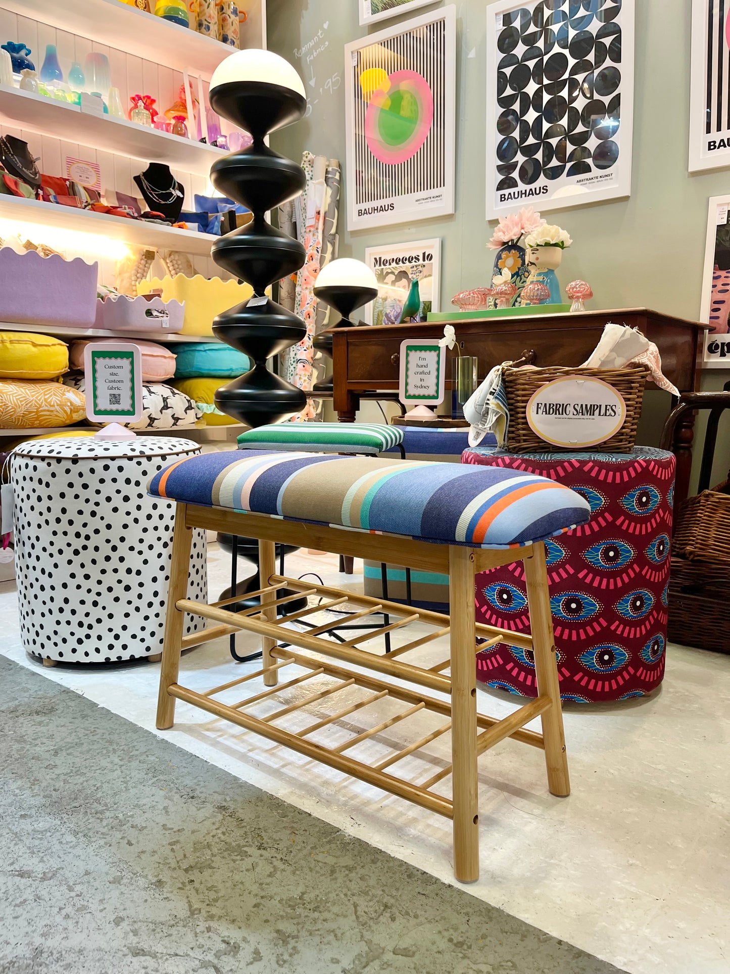 BAMBOO BENCH UPHOLSTERY WORKSHOP 70cm long(with storage)