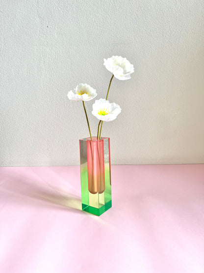 ACRYLIC FLOWER GREEN/PINK VASE