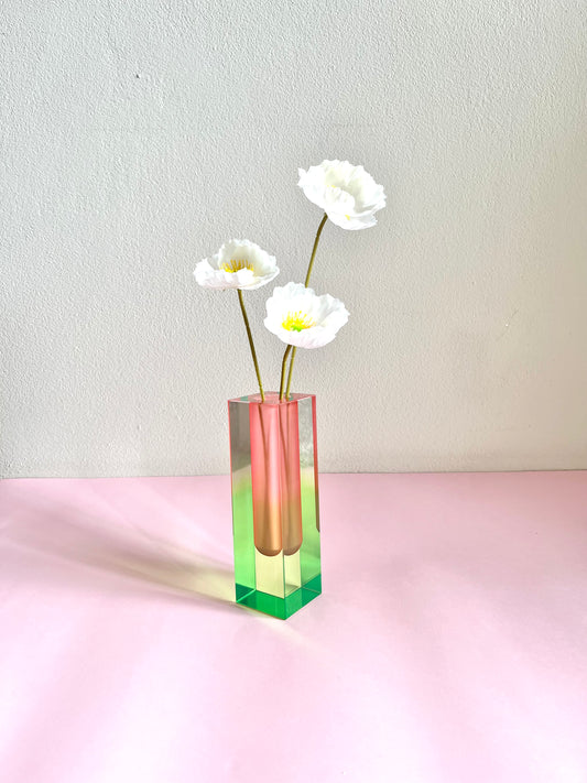 ACRYLIC FLOWER GREEN/PINK VASE