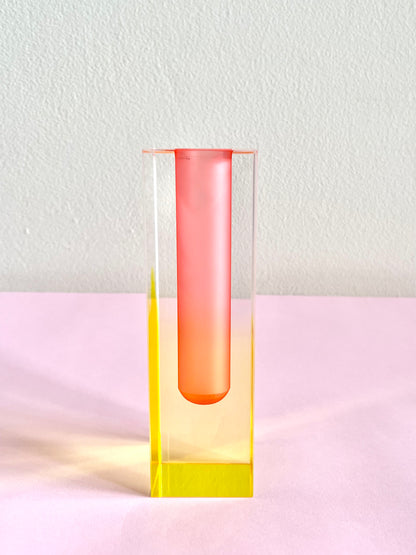 ACRYLIC FLOWER YELLOW/PINK VASE