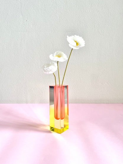 ACRYLIC FLOWER YELLOW/PINK VASE