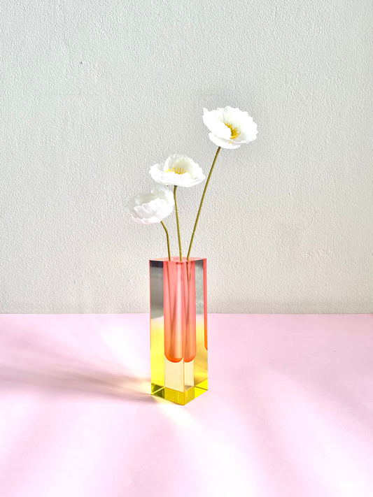 ACRYLIC FLOWER YELLOW/PINK VASE