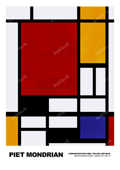 PIET MONDRIAN COMPOSITION RED/YELLOW/BLUE ART PRINT