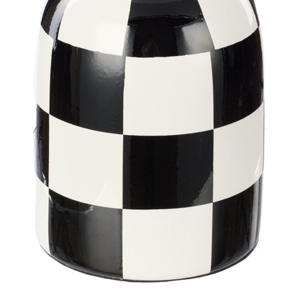 Close-up of Archie black and white checkerboard ceramic lamp base