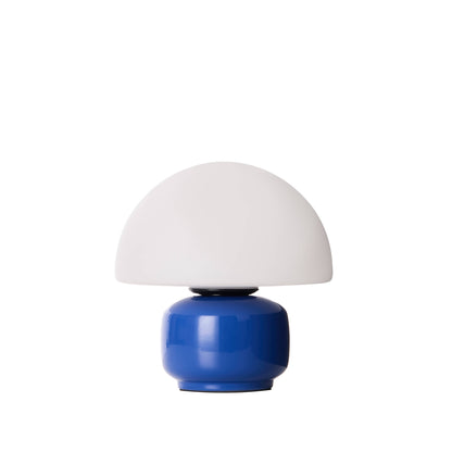 Pixie white and blue glass table lamp with rounded dome shade